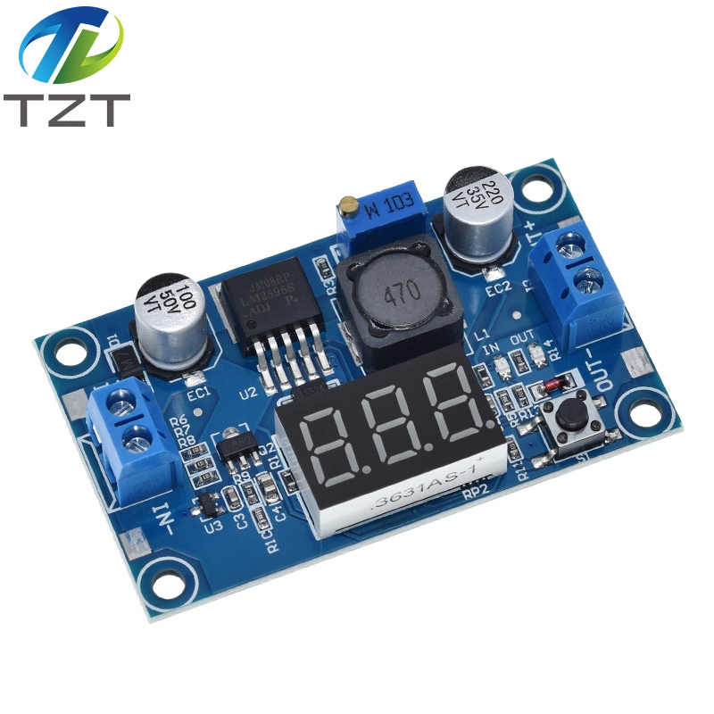 TZT LM2596 BUCK 3A DC-DC Voltage Adjustable Step-Down Power Module + Blue LED Voltmeter