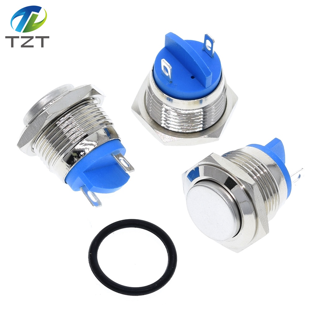 TZT 16mm metal push button waterproof nickel plated brass button switch press button reset 1NO high round momentary 16GT.F.L