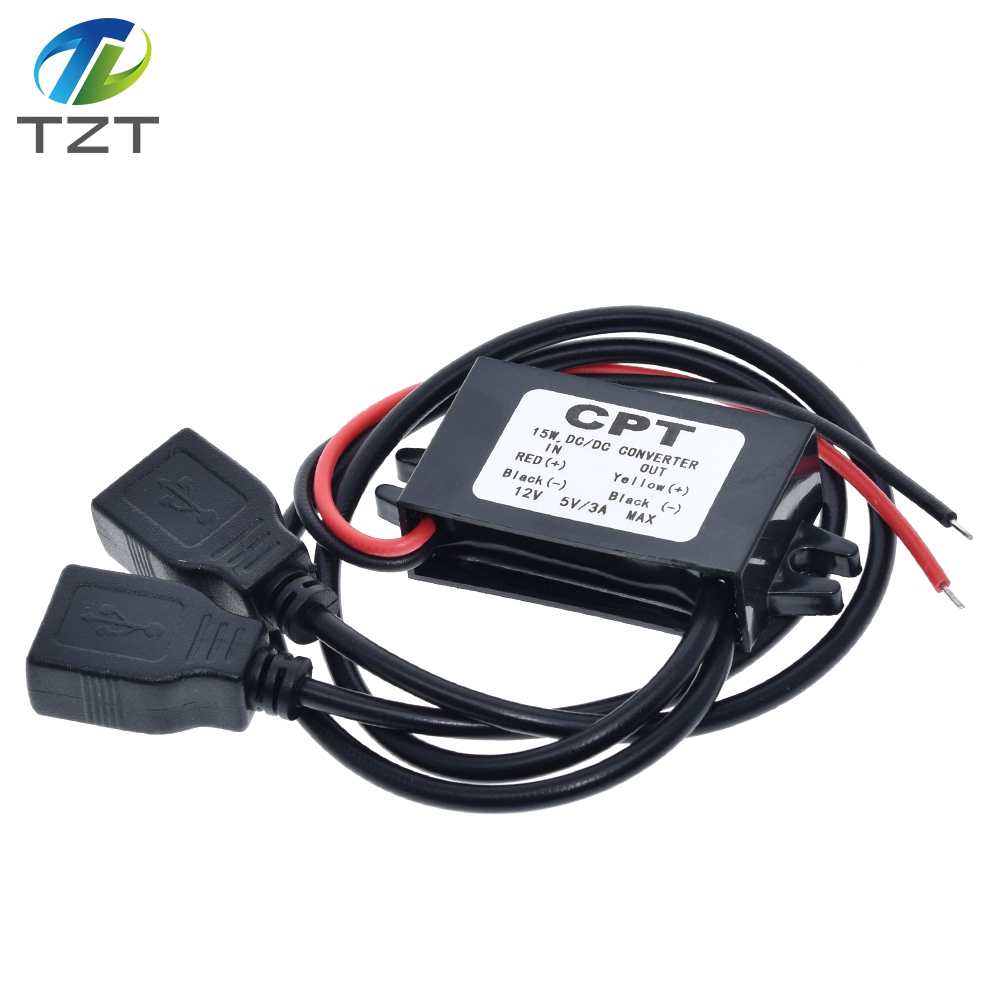 TZT Micro USB 12V to 5V 3A 15W DC-DC Car Power Converter Module Step Down Power Output Adapter Low Heat Auto Protection