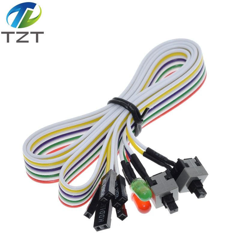 TZT 1PCS 65CM Slim PC Compute Motherboard Power Cable Original On Off Reset with LED Light PC Power Reset Switch Push Button Switch