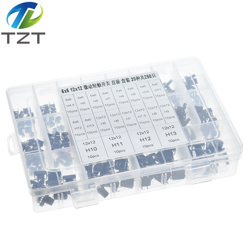 TZT 250PCS 20 types 6x6mm /12x12mm 4-foot Micro Switch key switch light touch switch button switch Self-reset DIP Switches