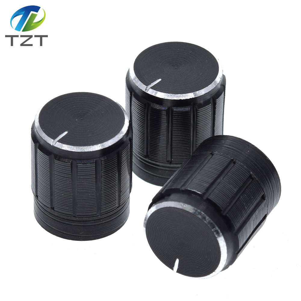 TZT 10pcs 15*17mm aluminum alloy potentiometer knob rotary switch volume control knob black For DIY