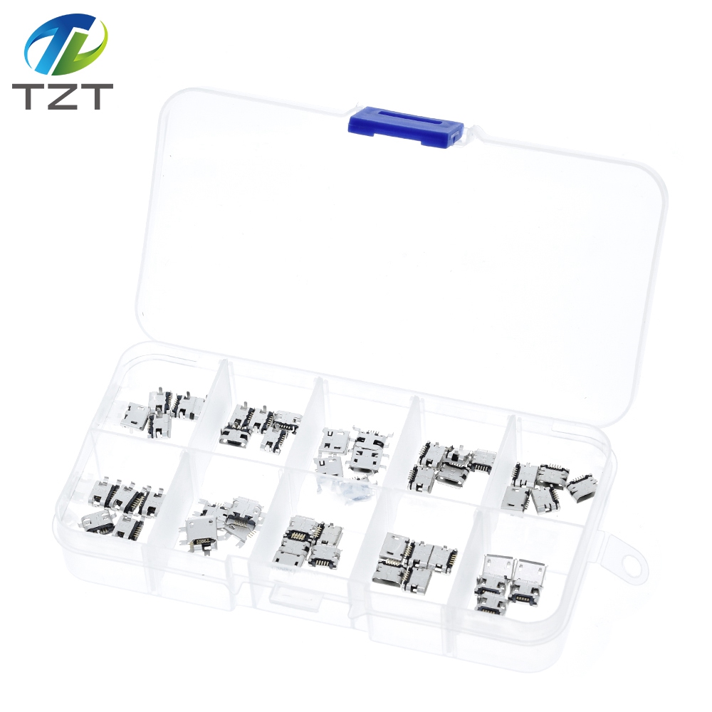 50 Pcs/box 10 Models Micro USB Connector Socket Jack USB Connectors Set for MP3/4/5 Lenovo ZTE Huawei Samsung SONY Xiaomi HTC