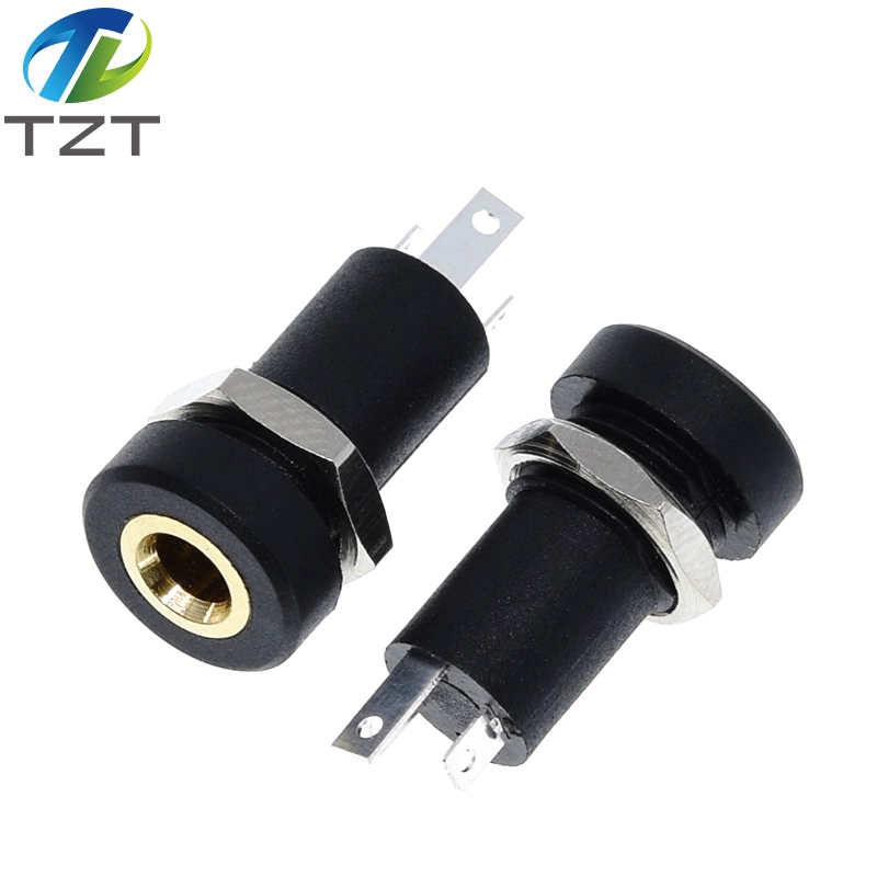 10PCS 3.5mm Audio Socket 3 Pole Black Panel Mount Gold Plated With Nuts Headphone Socket