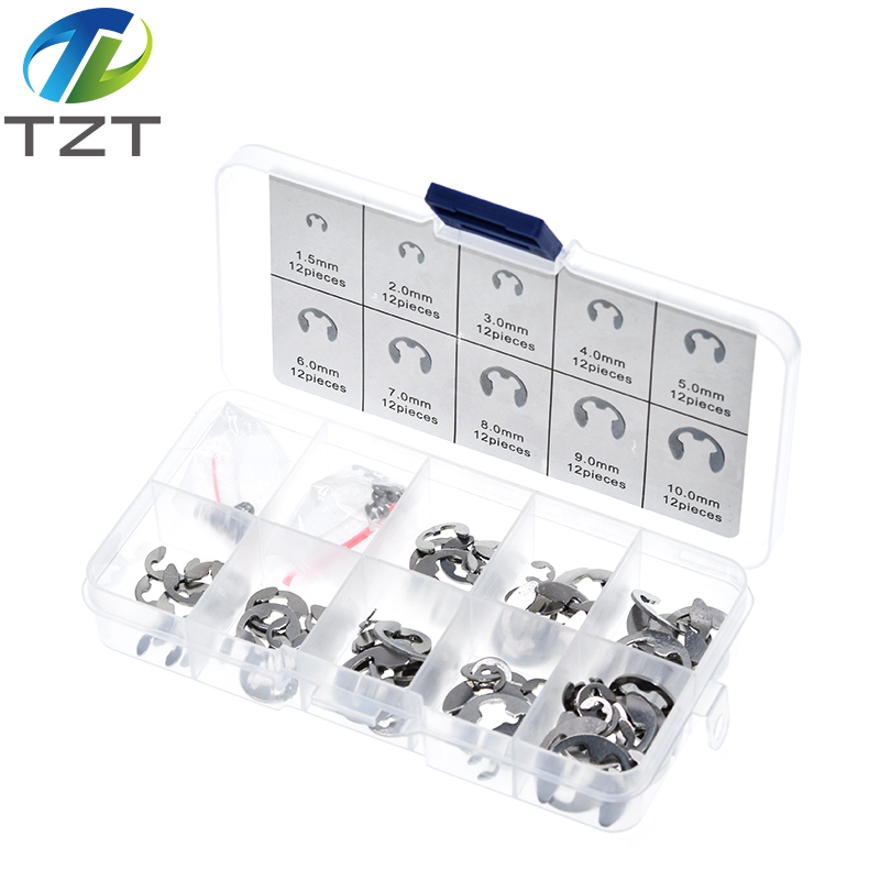 120PCS 304 Stainless Steel Stainless Steel E Clip washer Assortment Kit Circlip retaining ring for shaft fastener M1.5~M1