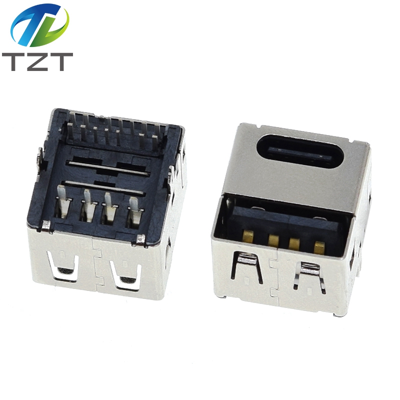 TZT Type-C Dual USB Jack 90 Degree USB Connector Female 4 Straight Feet Female Socket PD Quick Charger For Car