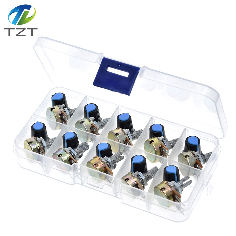 TZT WH148 Potentiometer Kit B1K 2K 5K 10K 20K 50K 100K 500K 1M 15mm Linear Taper Rotary Potentiometer Resistor Set 3pin With Cap