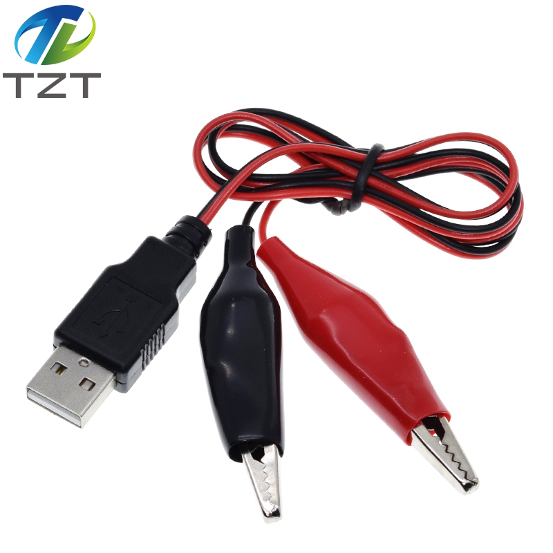 Alligator Test Clips Clamp to USB Male Connector Power Supply Adapter Wire 58cm Cable Red and Black