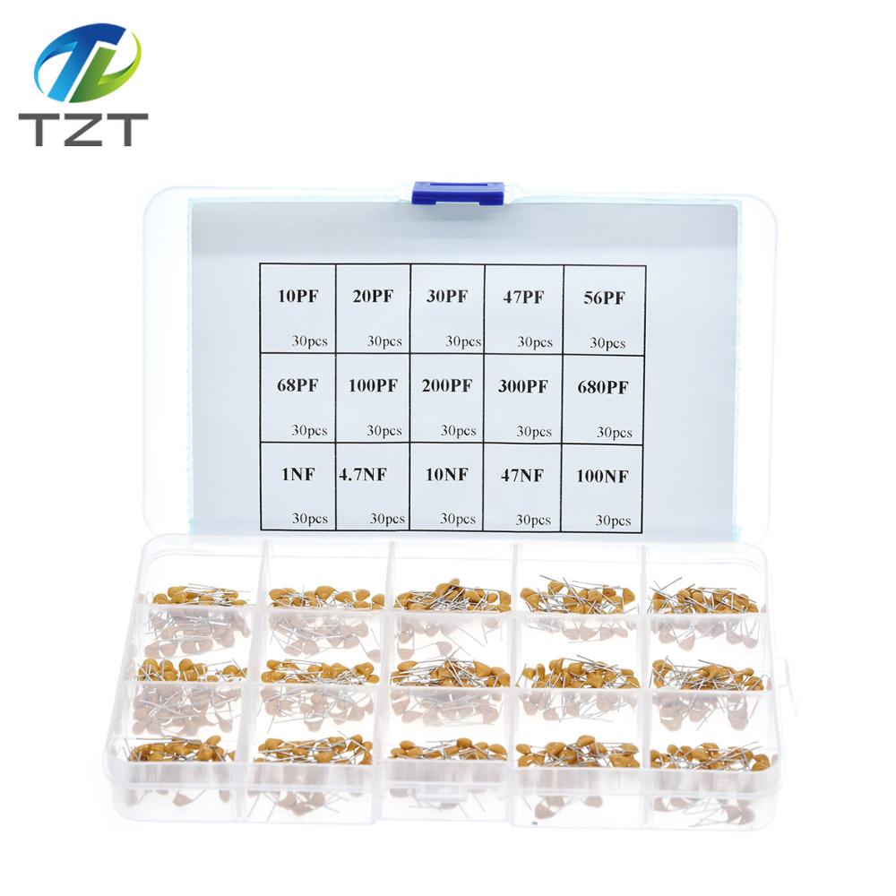 TZT 450pcs 15 Value Ceramic Capacitor Set 50v Multi-layer Assortment Box 10pf To 100nf Electronic Components Capacitor Kit 024