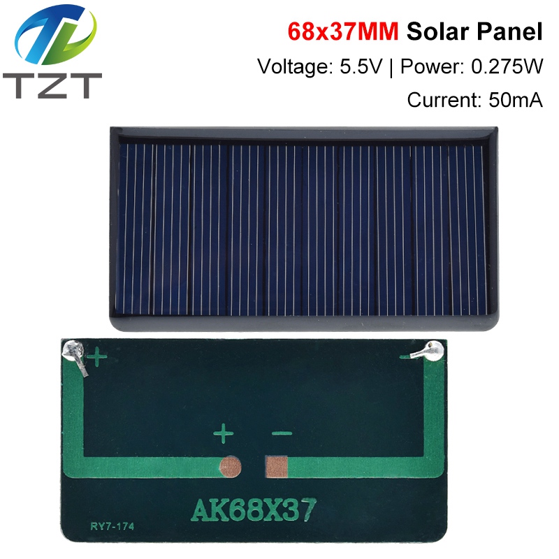 TZT 5.5V 50mA 0.275W Solar Panels Polycrystalline 68x37mm Mini Sunpower Solar Cells DIY Photovoltaic Panel for Battery Charger