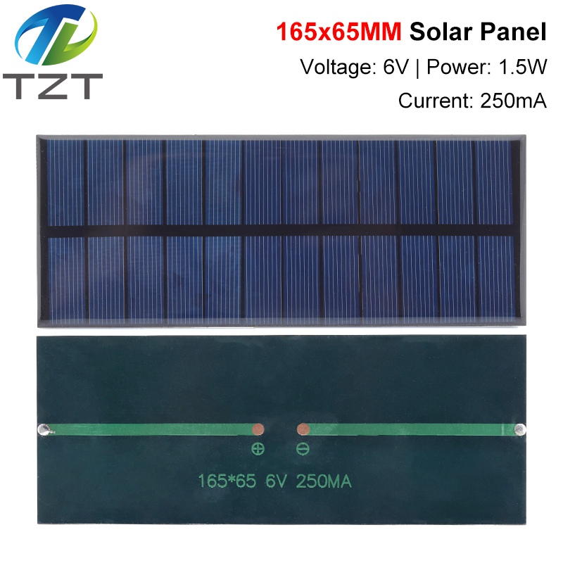 TZT 6V 250mA 1.5W Solar Panel Polycrystalline 165*65MM Mini Sunpower Solar System DIY for Battery Cell Phone Charger