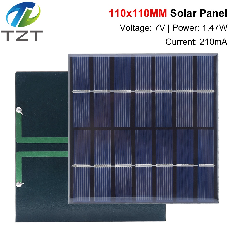 TZT 7V 210mA 1.47W Solar Panel Polycrystalline 110*110MM Mini Sunpower Solar System DIY for Battery Cell Phone Charger