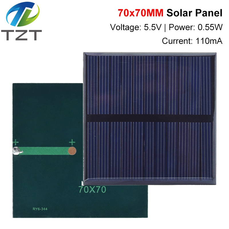 TZT 5.5V 110mA 0.55W Solar Panel Polycrystalline 70*70MM Mini Sunpower Solar System DIY for Battery Cell Phone Charger