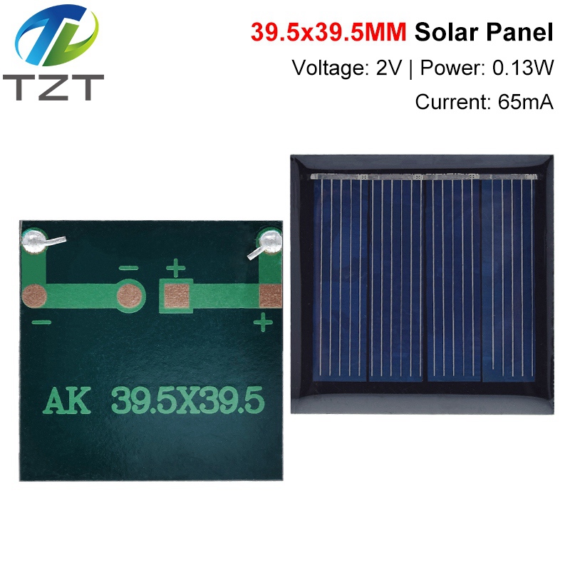 TZT 2V 65mA 0.13W Solar Panel Epoxy Polycrystalline DIY Toy Solar Light Battery Power Charge Module 39.5*39.5MM Mini Solar Cell