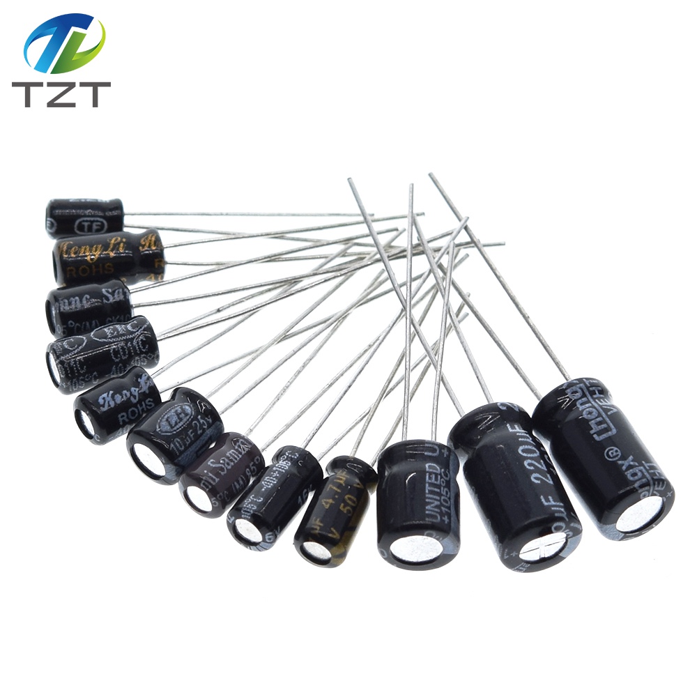 TZT 120pcs 12 value kit 1uF-470uF Electrolytic Capacitor Package for arduino 1UF 2.2UF 3.3UF 4.7UF 10UF 22UF 33UF 47UF 100UF 220UF