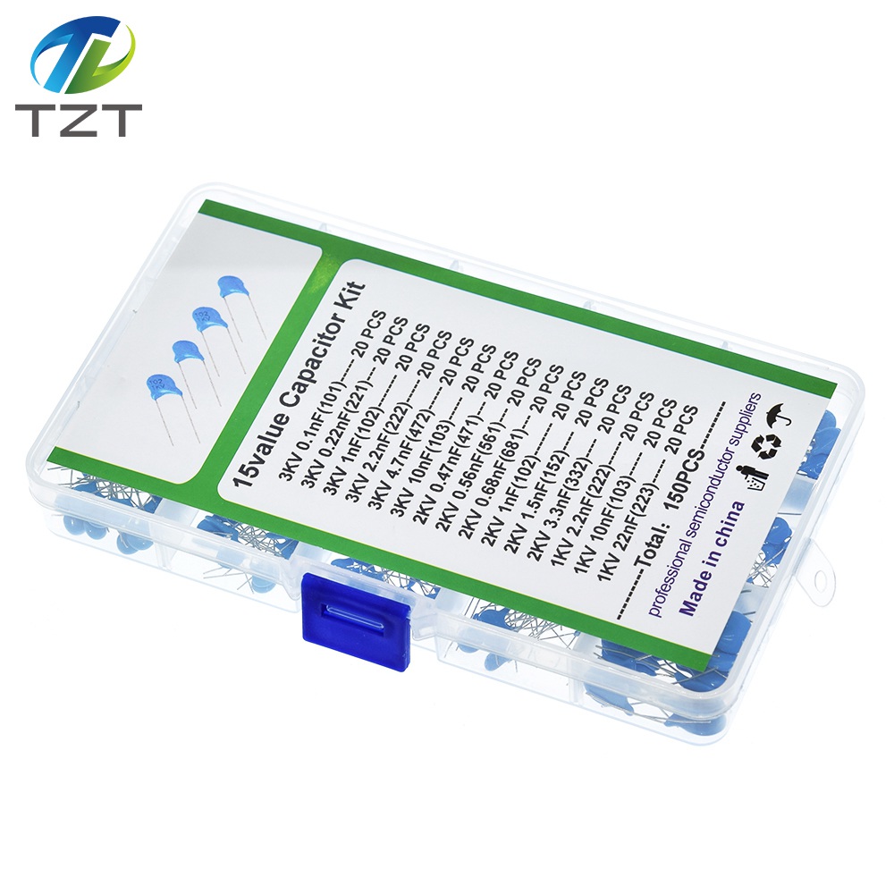 TZT 15Values*20Pcs Capacitor Set High Voltage Ceramic Capacitors Assortment Assorted Kit Box 1nF 2.2nF 10nF 22nF 0.47nF 0.56nF-10nF