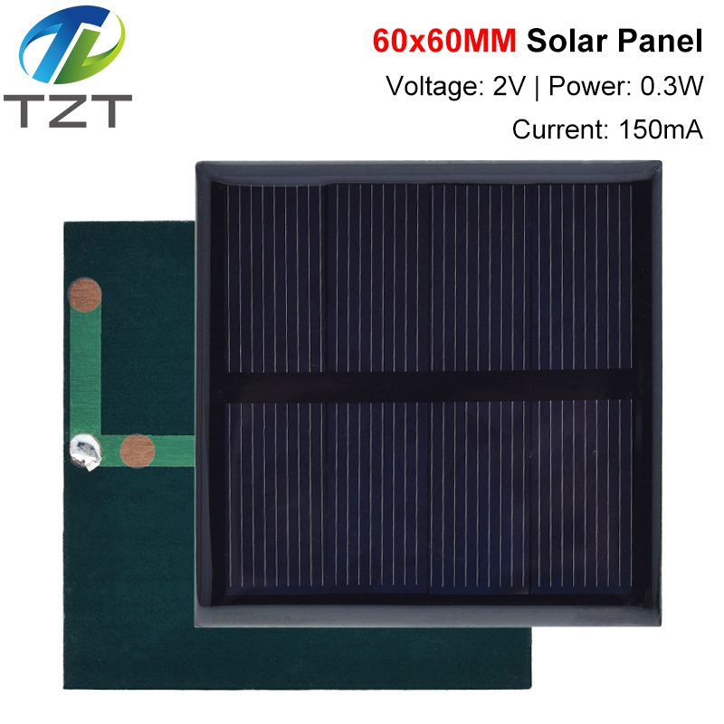 TZT Solar Cell 2V 150mA 0.3W 60*60MM Solar System DIY For Battery Cell Phone Charge Polycrystalline Solar Panel