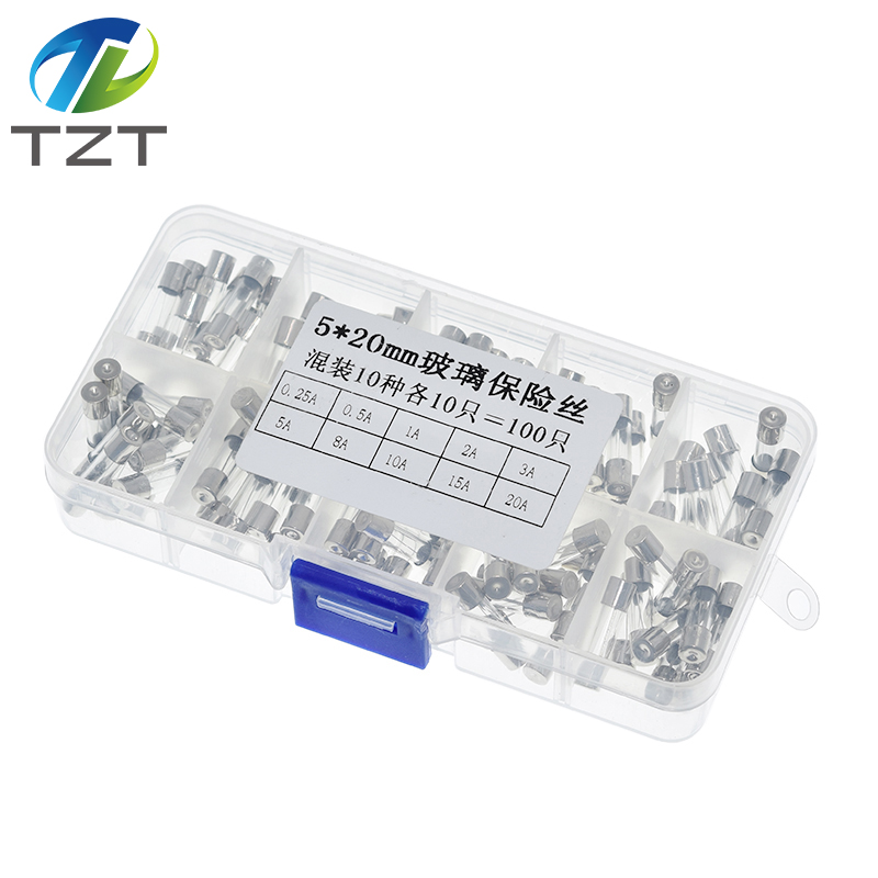 TZT 5*20 Fast Quick Blow Glass Tube Assortment Kit, 5x20MM, 0.2A,0.5A 1A 2A 3A 5A 8A 10A 15A 20A/250V+ Box