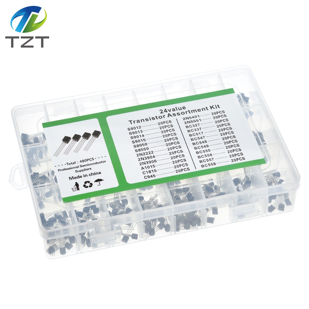 TZT 24Values TO-92 Transistor Assortment Assorted Kit Each BC327 BC337 BC517 BC547 BC548 BC549 2N2222 3906 3904 5401 5551 C945