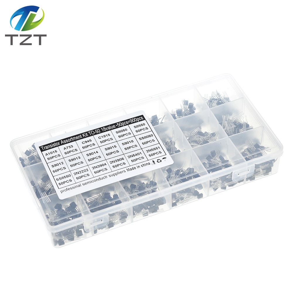 TZT 900Pcs/box 18Values TO-92 Transistor Assortment Kit A1015 2N2222 C1815 S8050 2N3904 2N3906 S9012 NPN/PNP Transistors set