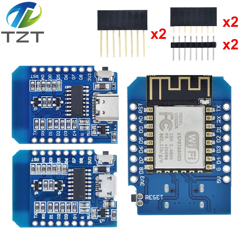 TZT D1 Mini TYPE-C/MICRO USB ESP8266 ESP-12F CH340G V2 WIFI Development Board D1 Mini NodeMCU Lua IOT Board 3.3V With Pins