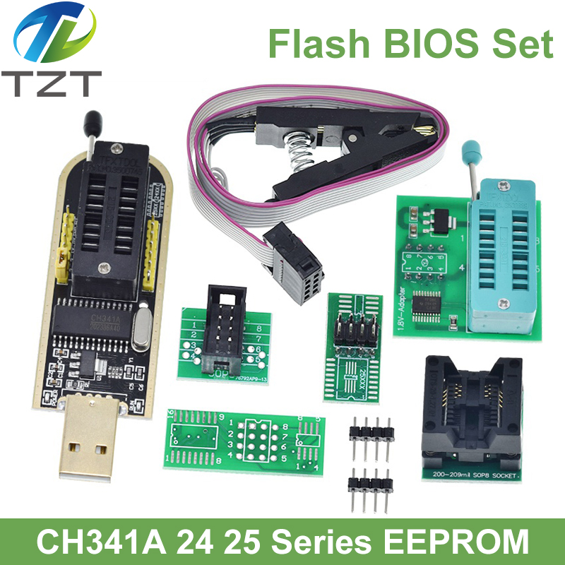 CH341A 24 25 Series EEPROM Flash BIOS USB Programmer Module + SOIC8 SOP8 Test Clip + 1.8V adapter + SOIC8 adapter DIY KIT