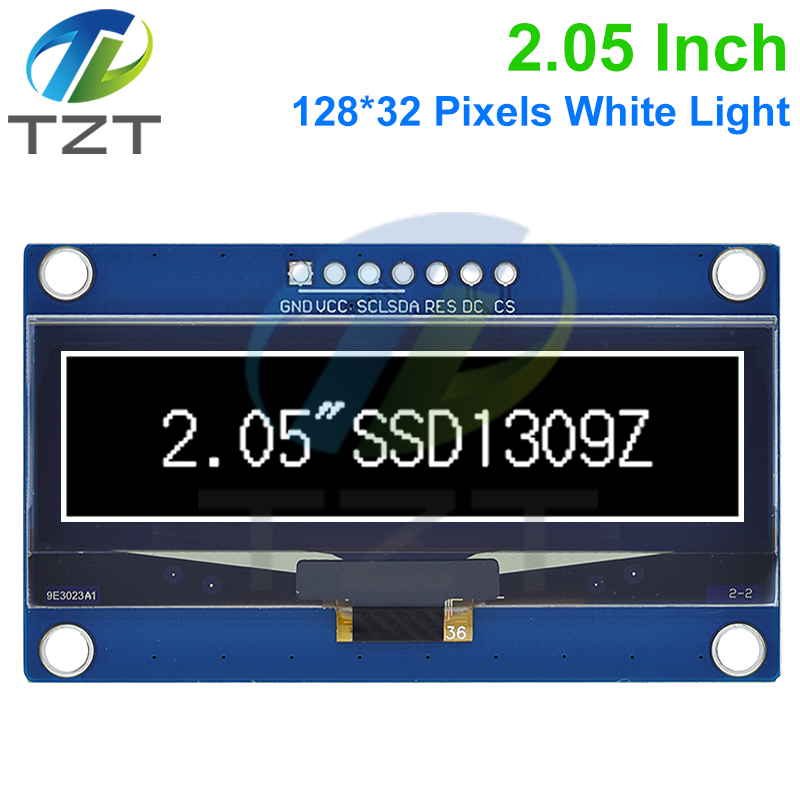 TZT 2.05 Inch OLED Display 128*32 LCD Module White Colour SSD1309 Controller Support Interface SPI/IIC For Arduino