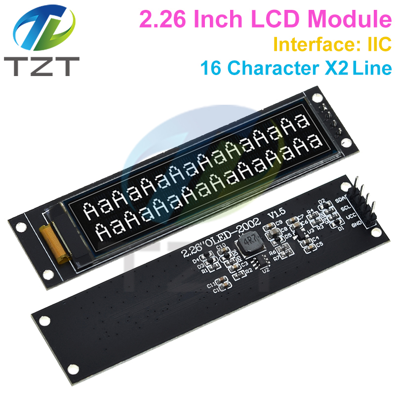 TZT 2.26 Inch 4PIN White OLED Screen Module IPS 1602 Character OLED Screen KS0066 Drive IC IIC Interface 3.3V For Arduino
