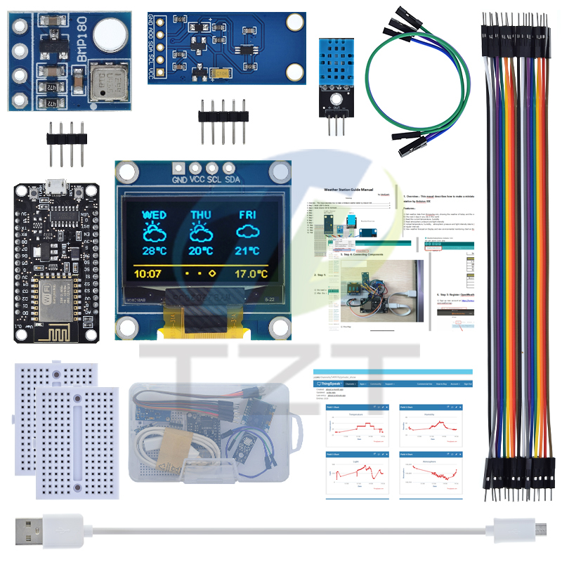 TZT ESP8266 Weather Station Kit Temperature Humidity OLED Display Module Breadboards For Aarduino