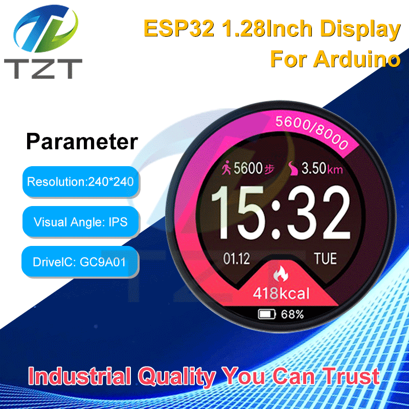 ESP32 LVGL for Arduino Development Board 1.28 Inch 240*240 IPS Smart Display Screen LCD TFT Module WiFi & Bluetooth With Touch With Black Shell