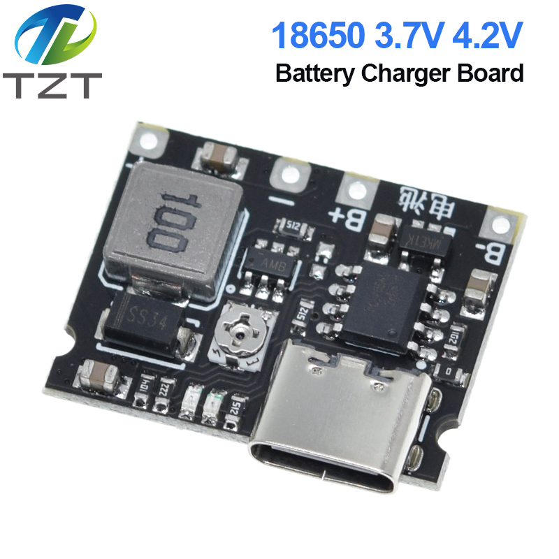 TZT Type-C USB 3.7V 4.2V 1A 5W Lithium Li-ion 18650 Battery Charger Board DC-DC Step Up Boost Module TP4056 DIY Kit Parts