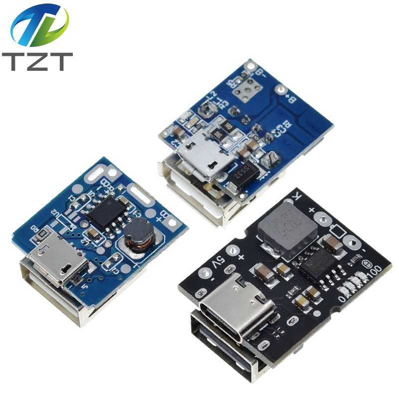 TZT Type-C / Micro USB 5V 1A 2A Boost Converter Step-Up Power Module Mobile Power Bank Accessories With Protection LED Indicator