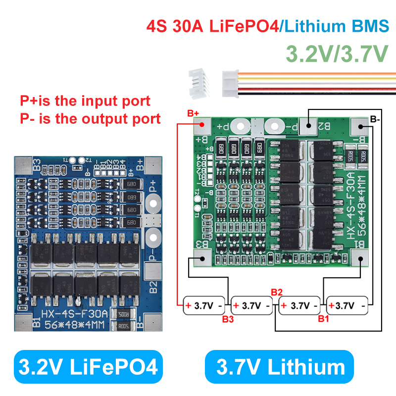 TZT BMS 4S 3.2V 3.7V 30A LiFePO4 / Lithium Battery Charge Protection Board 12.8V 14.4V 18650 32650 Battery Packs With Balance