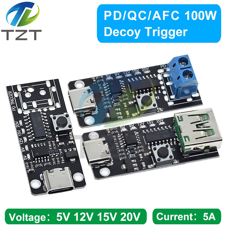 TZT 100W 5A USB-C Fast Charge Trigger Board Module PD/QC Decoy Board Fast Charge USB Type-c PD 2.0 3.0 Boost Power Module