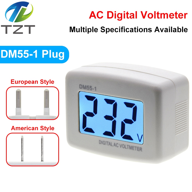 TZT AC 110V 220V Digital Voltmeter EU US Plug Volt Meter Socket Voltage Tester LCD Display Voltage Meter Wall Flat Voltage Meter