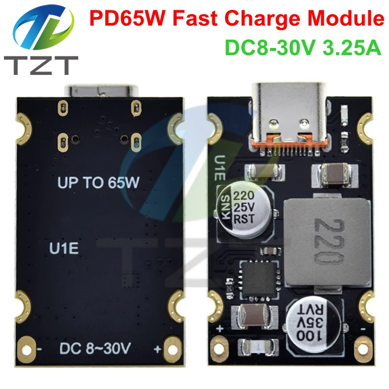 TZT QC4.0 QC3.0 Type-C USB PD65W Fast Charging Adapter Module DC8-32V 3.25A 65W Step Down Module Standard Board For Huawei SCP/FCP Apple PD