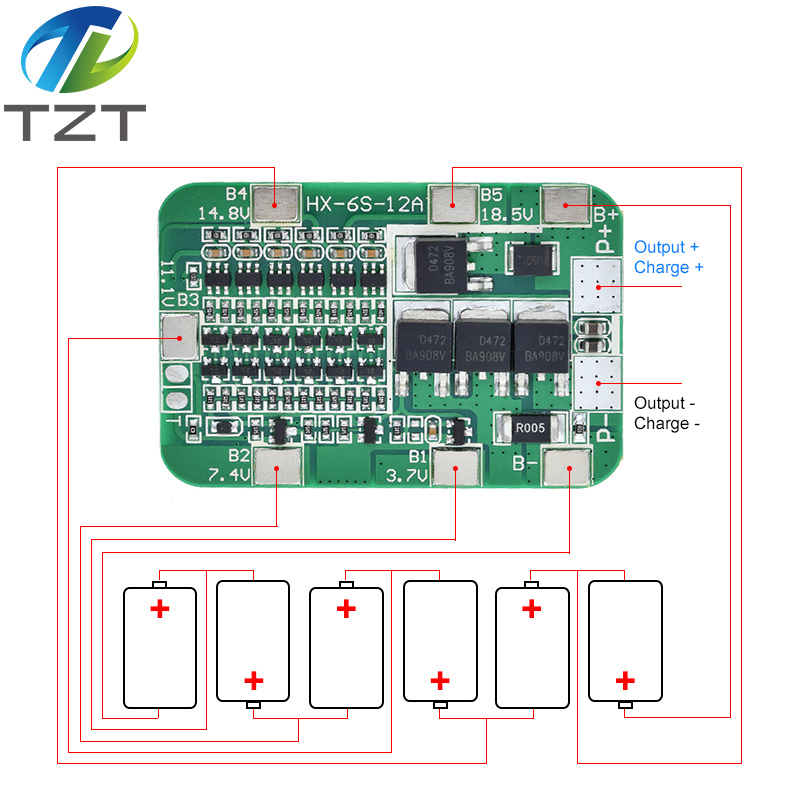 TZT 6S 15A 24V PCB BMS Protection Board For 6 Pack 18650 Li-ion Lithium Battery Cell Module New Arrival DIY Kit