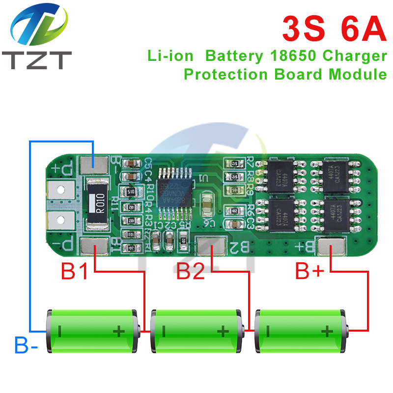 TZT 3S 10A 12V Lithium Battery Charger Protection Board For 18650 Li-ion Battery Cell Charging BMS 11.1V 12.6V With Balanced