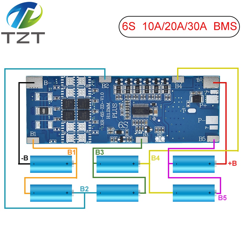 TZT 6S BMS 10A 20A 30A 22.2V Li-ion Lithium 18650 Charge Protection Board  With Balance And Temperature Control Protection