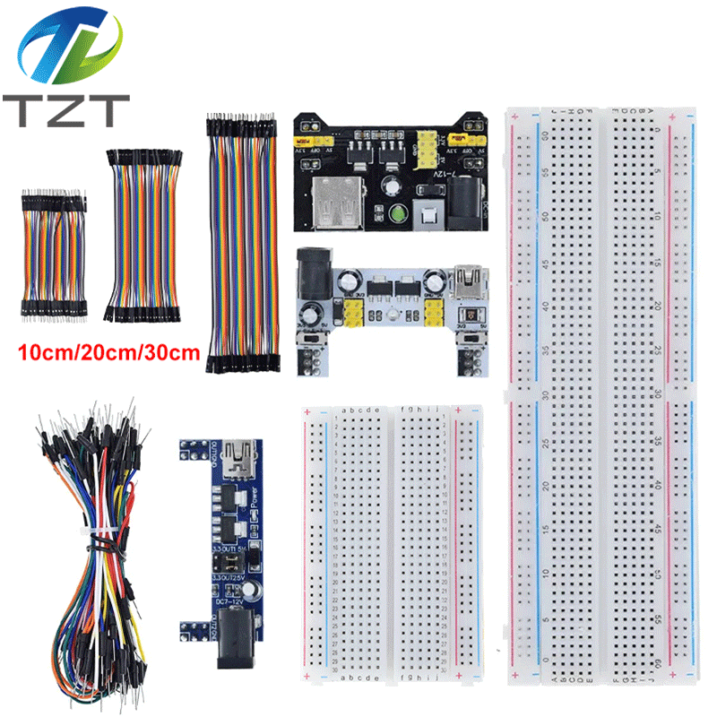 TZT MB-102 MB102 Breadboard 400 830 Point 65 Jumper Wires Solderless PCB Bread Board Test Develop DIY for Arduino Power Module