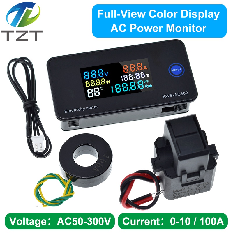 TZT AC 50-300V Voltmeter Ammeter KWS Power Energy Meter LED Digital AC Wattmeter Electric Meter with Reset Function 0-100A