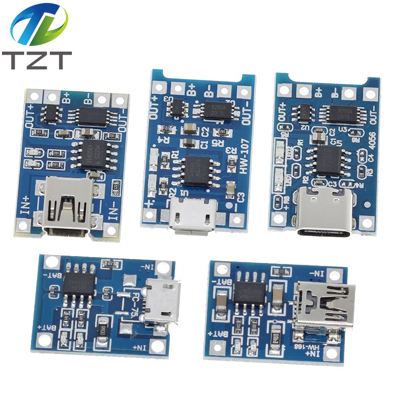 TZT 1PCS type-c / Micro USB 5V 1A 18650 TP4056 Lithium Battery Charger Module Charging Board With Protection Dual Functions 1A Li-ion