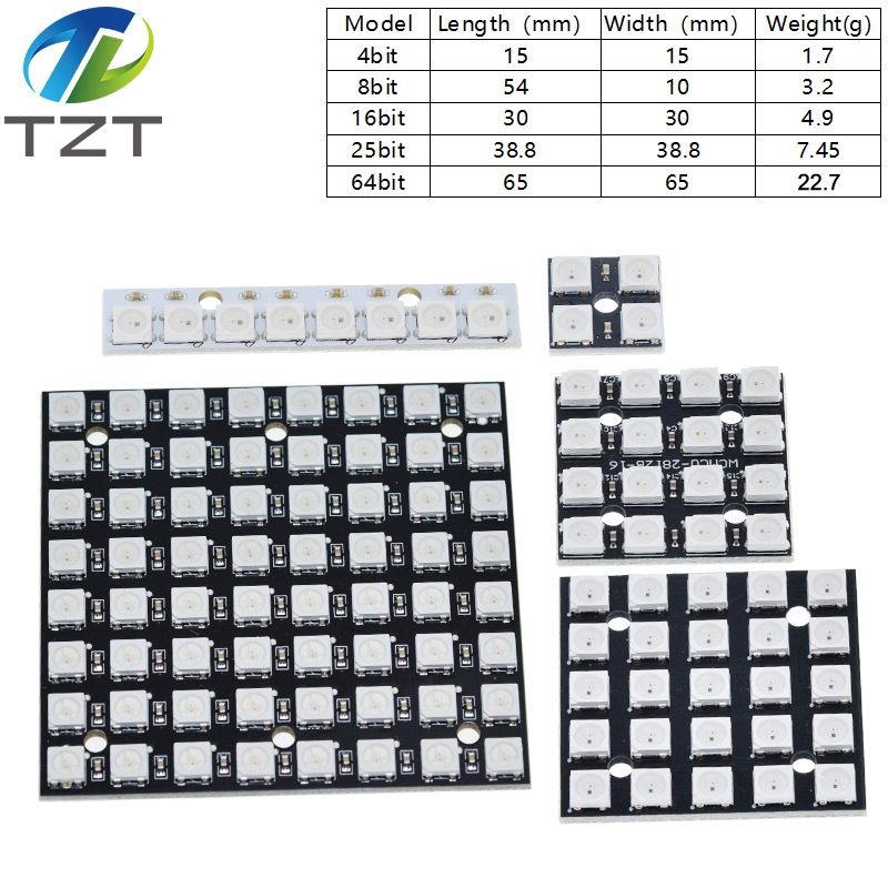 TZT 4 8 12 16 channel WS2812 WS2812B WS 2811 5050 RGB LED Lamp Panel Module 5V 1Bit 4Bit 8Bit 12Bit 16Bit 24Bit Rainbow LED Precise