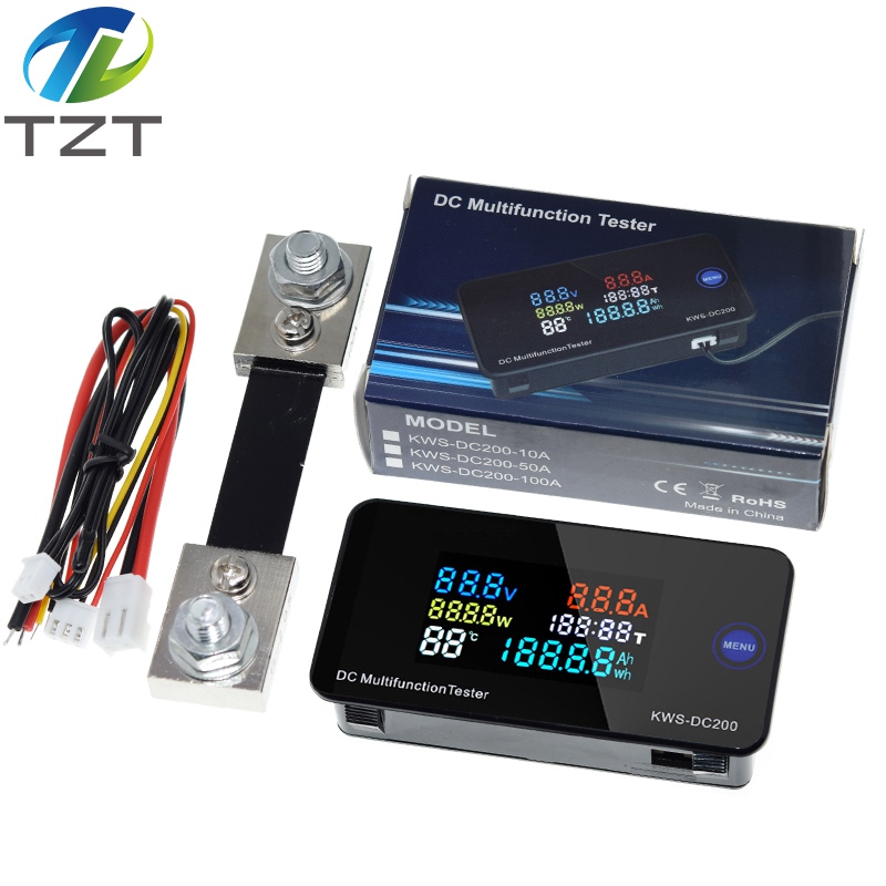 TZT DC 0-200V Voltmeter Ammeter KWS Power Energy Meter LED Digital DC Wattmeter Electric Meter with Reset Function 0-100A