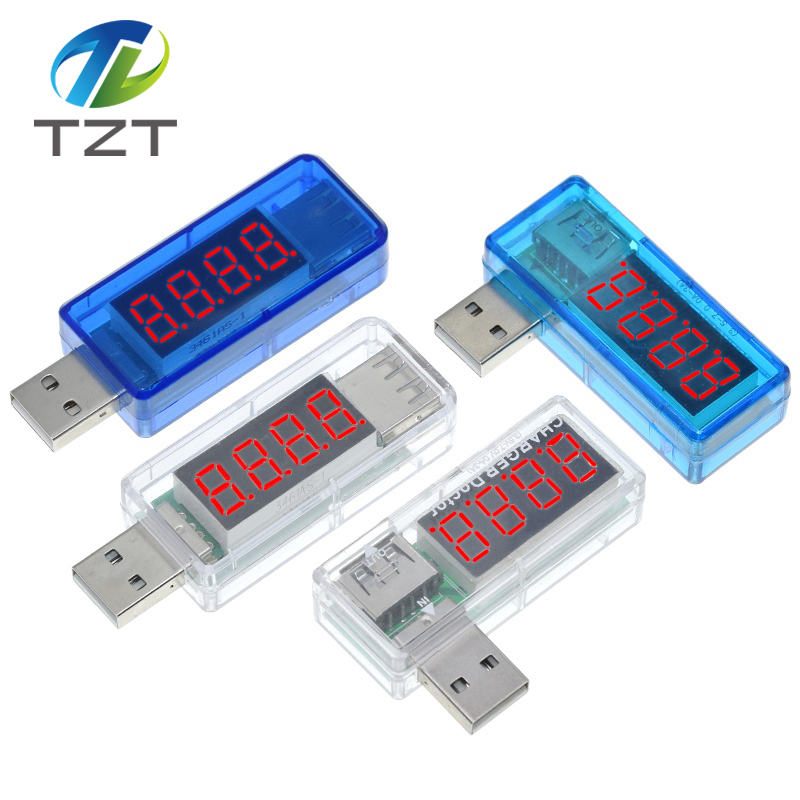 TZT Digital USB Mobile Power charging current voltage Tester Meter Mini USB charger doctor voltmeter ammeter Turn transparent