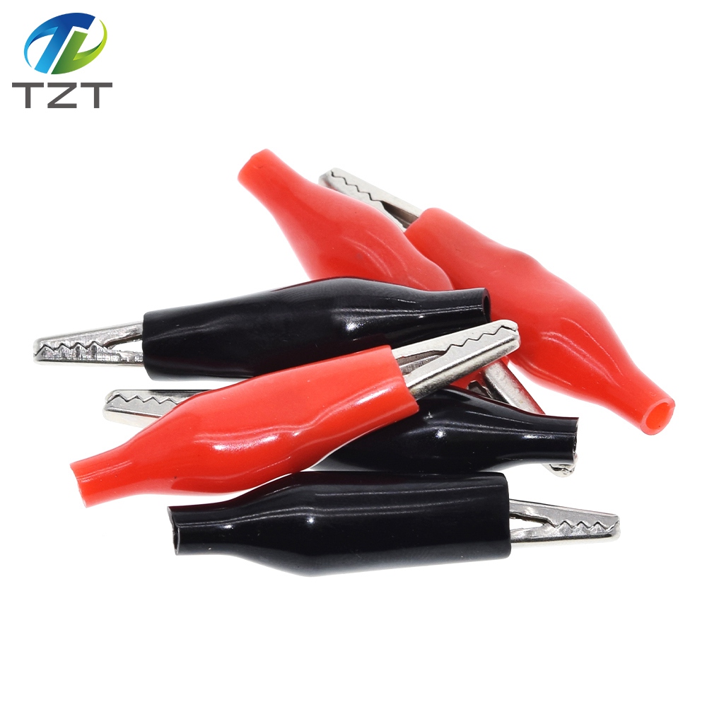 TZT 28MM Metal Alligator Clip G98 Crocodile Electrical Clamp for Testing Probe Meter Black and Red with Plastic Boot