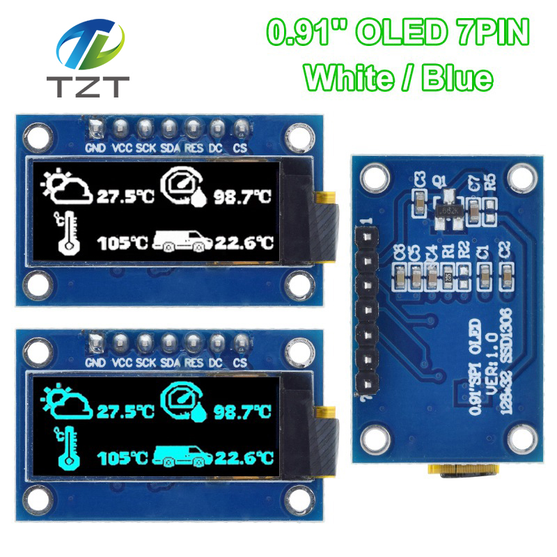 TZT SSD1306 7PIN 0.91 inch 128x32 SPI OLED Module 0.91