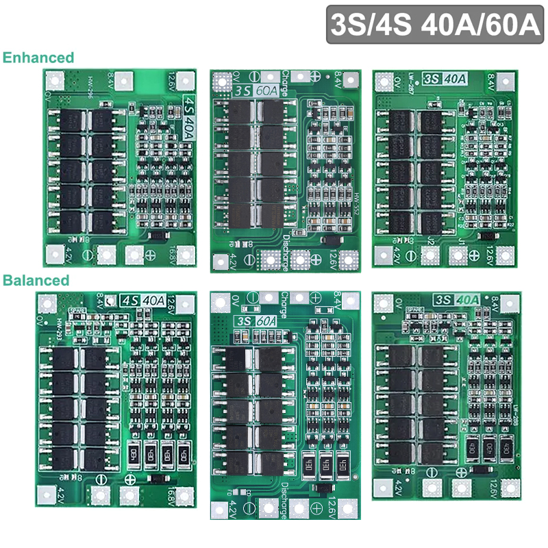 TZT 3S/4S 40A 60A Li-ion Lithium Battery Charger Protection Board 18650 BMS For Drill Motor 11.1V 12.6V/14.8V 16.8V Enhance/Balance