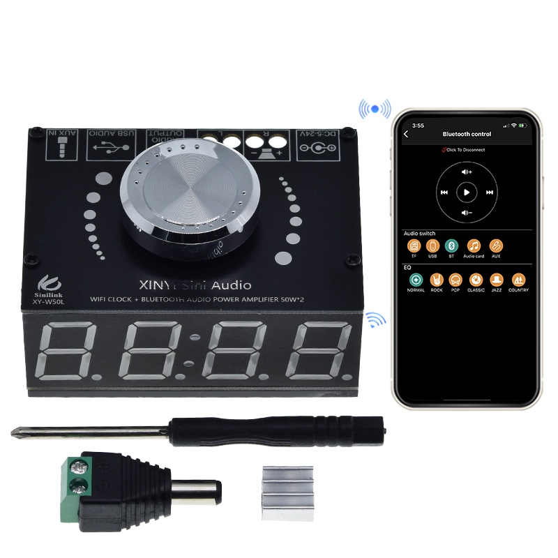 TZT HIFI 50W*2 Stereo Bluetooth 5.0 Digital Power Amplifier Board Module With WIFI Timing Clock XY-W50L With Fashion Sense
