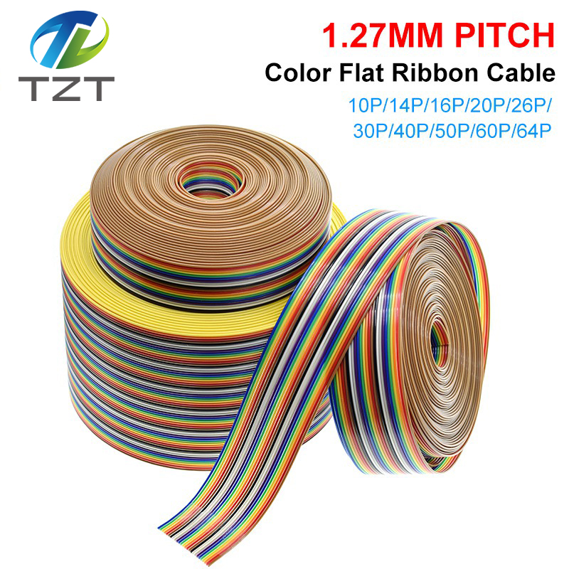 TZT 1Meter 10P/12P/14P/16P/20P/26P/34P/40P/50P 1.27mm PITCH Color Flat Ribbon Cable Rainbow DuPont Wire for FC Dupont Connector